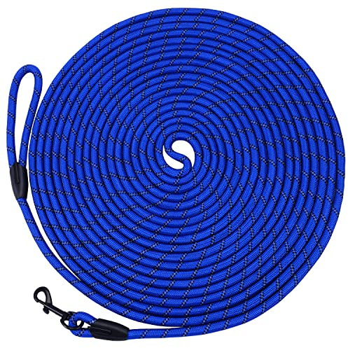 Hi Kiss Check Cord Trainingsleine für große und mittelgroße und kleine Hunde/Welpen, 4,5 m, 6,1 m, 9,1 m, 15,2 m, Königsblau, 9 m Durchmesser, 1/7,6 cm-1 Haken