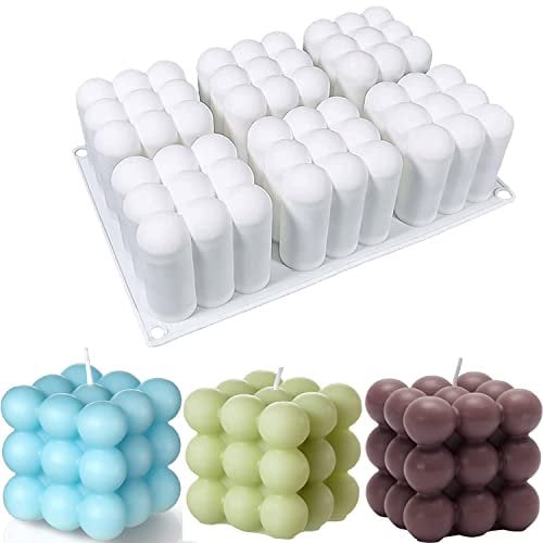 Konrisa Cube Candle Moulds, 6 Cavity Silicone 3D Bubble Moulds for Candles Making, Cake Mold for Baking Chocolate Dessert Mousse Cake Ice Cream and Making Soap Wax