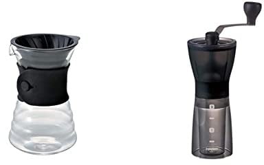 HARIO VDD-02B Drip Decanter Pourover Coffee Brewer Server for 2-3 Cups, 700 ml &, Transparent Black Mini Mill PLUS | Compact & Adjustable Hand Coffee Grinder With Ceramic Burrs, Plastic