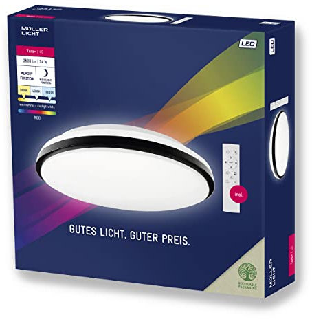 Müller-Licht Taro+ RGB LED Deckenlampe Deckenleuchte Ø40, rundes Panel, 24 W, warmweiß 3000 K bis tageslichtweiß 6000 K, 2500 lm, Nachtlichtmodus, Timerfunktion, inkl. Fernbedienung