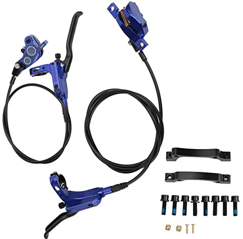 DEWIN Hydraulische Scheibenbremsen für Fahrräder, MTB-Fahrräder mit 4 Kolben vorne und hinten, hydraulische Scheibenbremse, beidseitige CNC-Ölbremse für Mountainbikes(Blau)