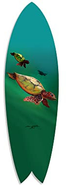 DECLINA Dekoratives Surfbrett, Druck auf Alu-Dibond, Wanddekoration, Surfbrett, Wanddekoration, Meeresschildkröte, 100 x 30 cm