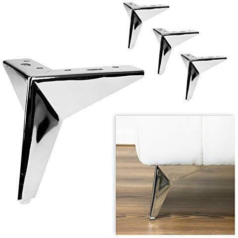 P17 - Stardust | Set 4 Füße +16 Schrauben | Farbe: Chrom | Höhe: 10 cm| Beine für Sofas, Möbel, Kleiderschränke, Sessel
