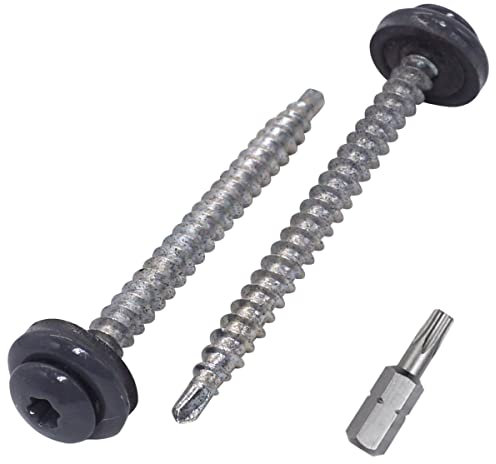 SKIR'CO Lot de 40 vis de toiture en métal, 4,8 x 60 mm, vis autoforeuses peintes avec rondelles EPDM, tête Torx (gris graphite RAL 7024)