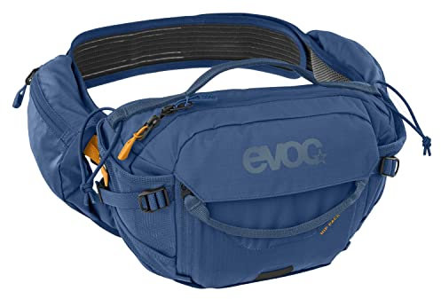 EVOC HIP PACK PRO 3 Hüfttasche Bauchtasche für Bike-Touren & Trails (3L Fassungsvermögen, AIRFLOW CONTACT SYSTEM, AIRO FLEX Hüftgurt, VENTI FLAP-System, Flaschenhalter), Denim