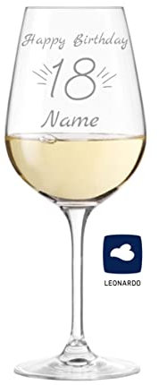 Leonardo TIVOLI Weinglas mit Gravur Happy Birthday 18 - verschiedene Designs, Name personalisiert, Geschenke Frauen & Männer Geburtstag, Freunde & Freundin Geburtstagsgeschenk