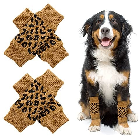 Hundebeinwärmer, 4 Stück, warme gestrickte Haustier-Beinsocken, Leopardenmuster, Hundebein-Ellbogenschutz für Kätzchen, Welpen, kleine, mittelgroße Hunde, Katzen (M)