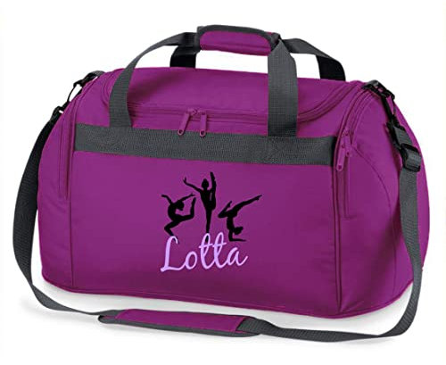 Borsa sportiva personalizzata e stampata con nome, Ginnastica ritmica, borsa da viaggio per ragazze, con nome stampato, Viola
