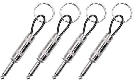 Alnicov 4 STÜCKE Gitarrenstecker Schlüsselanhänger Silber Gitarrenschlüsselhalter mit 6,35 mm Audiostecker für Musikliebhaber