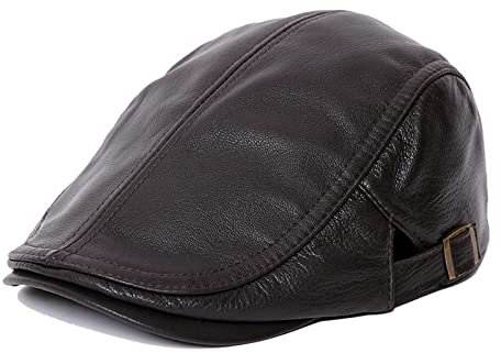 tcax Schiebermütze Herren Leder-Baskenmützen Für Männer Schirmmütze Ballonmütze Frühlings-Herbst-Leder-Entenschnabel-Hut Für Männer,Braun,55-57Cm