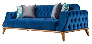 JV Möbel Sofa 3 Sitzer Blau Wohnzimmer Klassische Design Chesterfield Elegantes Stil Neu