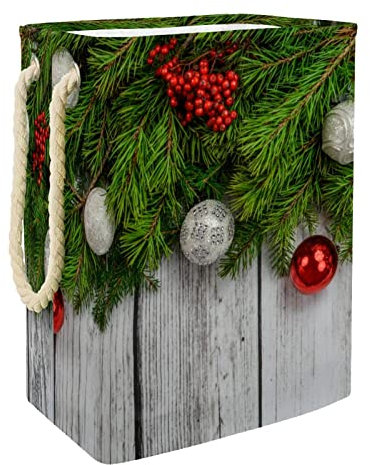Weihnachtskugel, Weihnachtsbaum, graue Holzstruktur, großer Wäschekorb mit robustem Griff, Aufbewahrungskorb für schmutzige Kleidung für Schlafzimmer, Badezimmer, Studentenwohnheim