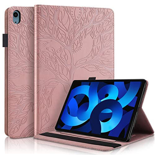 Succtopy Coque pour iPad Air 5e/4e (Modèle 2022/2020, 10,9 Pouces),PU Cuir Cover Tablette Housse de Protection,Porte-Crayons Portefeuille Tablet Étui iPad Air 5/4 (10,9 Pouces 2022/2020),Rose Gold