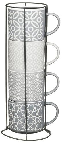 Biznest Jumbo Embossed Stacking Mugs 4pk, Stackable Mugs Set Matching one Another with Lovely