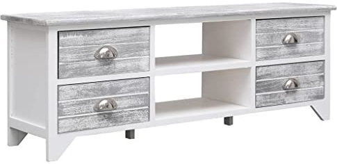 ZQQLVOO Paulownia - Centre de divertissement - Meuble TV - Blanc et gris - 108 x 30 x 40 cm - En bois massif Paulownia - Convient pour le salon, la chambre à coucher