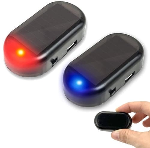 Cerioll Auto-Alarmanlage,Antis-diebstahl-Blinklampen,Solar Power Dummy Auto Alarm,Auto Alarmanlage Diebstahlsicherung,Lampe Dummy Anti-diebstahl Blinkende Blinklampe Für Auto,2 Stück (Blau+Rot)
