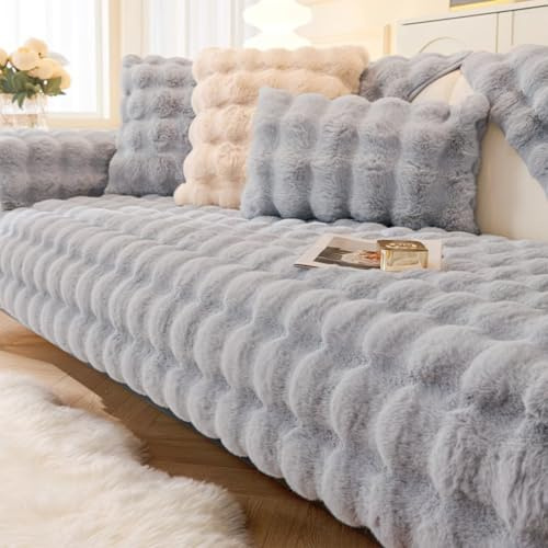 Bettschlange Dicke Kaninchen Plüsch Sofabezüge 3/2/1/4 Sitzer, rutschfeste Sofa Schonbezüge Für Ecke L Form, Lustige Fuzzy Sofabezug, Warme Samt Sofa Kissenbezüge, Waschbarer Möbelschutz