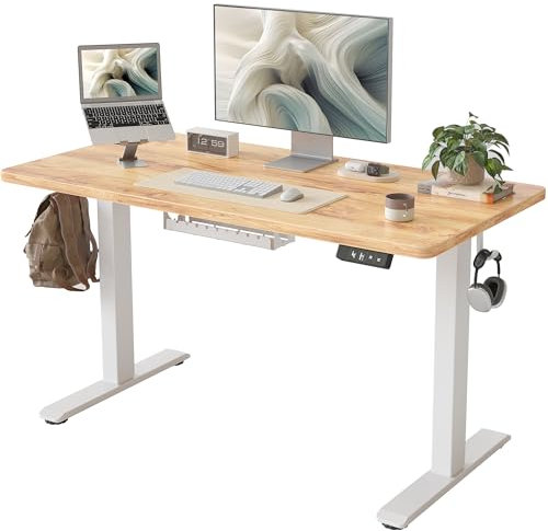 BEXEVUE 120x60 cm Bureau Assis Debout Électrique - Bureau réglable en Hauteur avec Faisceau de câbles, Panneau de contrôle à 3 Fonctions mémoires, Finition Bois Clair Antique.