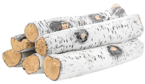 Skyflame Set di 6 tronchi per caminetti a gas, grandi tronchi in ceramica di betulla bianca per tutti i tipi di inserti a gas per interni ed esterni, senza ventilazione, caminetti e bracieri