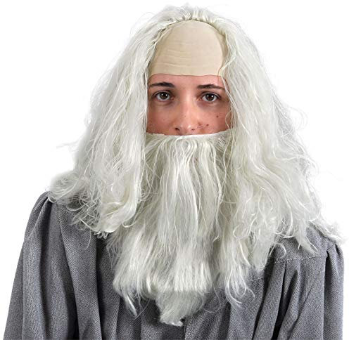 Elbenwald Herr der Ringe Gandalf Kostüm-Perücke mit Bart – Magischer Zauberer-Look für Verkleidungen, Fasching, Cosplays und Karneval in Einheitsgröße - Weiß