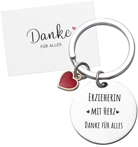 BETESSIN Abschiedsgeschenk Erzieherin - Erzieherin mit Herz, Danke für alles - Schlüsselanhänger mit Dankeskarte und Umschlag - Geschenk für Erzieherin zum Abschied Kita