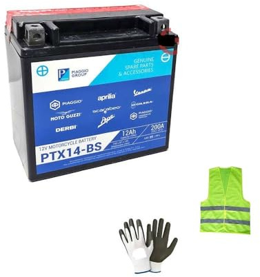 COMPATIBILE CON MOTO GUZZI V7 Stone E5 850 per anno 2021 al 2023 BATTERIA PIAGGIO PTX14-BS YTX14-BS SPEDITA CARICA E PRONTA PER L'USO BATTERIE MOTO 12 AMPERE 12 VOLT 150X87X145MM