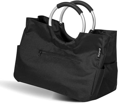eluno Einkaufstasche WARWE mit verstärktem Boden, Einkaufsshopper, extra Innen- und Außenflächen, ummantelte Griffe und Schlüsselband aus Polyester wasserabweisend, schwarz 43 x 29,5 x 23,5 cm