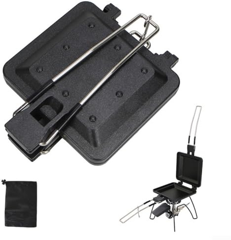 YUANGANG Sandwichera plegable para exteriores, portátil, antiadherente, color negro, tostadas japonesas, clip de pan de doble cara