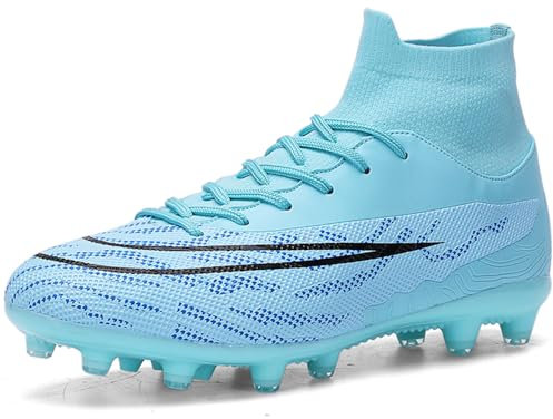 LECYGNB Boys Football Boots Astro Turf Trainers Kids Soccer Shoes Athletics Sport Shoes Professional Spikes Football Competition Shoes Teenager Indoor Outdoor Sneakers Unisex Cyan UK 13