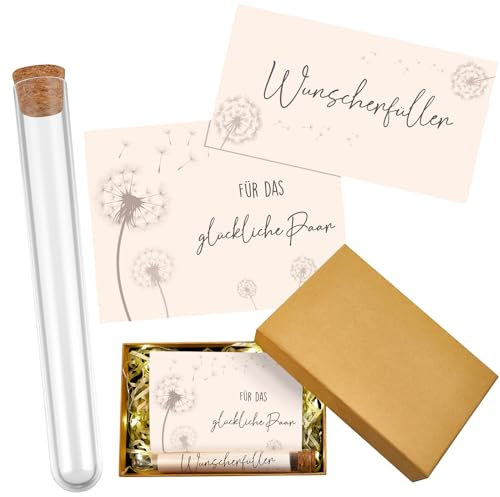 BBTO Geldgeschenke für Hochzeit Verpackungen Wunscherfüller Geldgeschenk für Brautpaar Hochzeitsgeschenk inklusive Reagenzglas mit Korken Hochzeitskarte Lichterkette Raffia Füllmaterial Geschenkbox