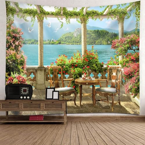AMDXD Wandtuch, Natur Landschaft Wandteppich Terrasse Design Muster Wandteppiche Multicolor Polyester, Heimdekorationen für Schlafzimmer, 240x220cm
