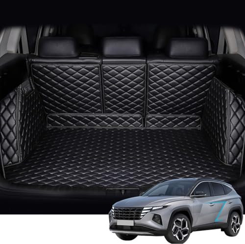 JXTTJ VollstäNdige Einkreisung Kofferraummatte Kofferraumwanne für Hyundai Tucson NX4 Hybrid N Line 2021 2022 2023 2024 2025, rutschfest Kratzfestem Leder Kofferraummatten,All-Black