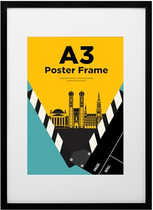 Egofine Bilderrahmen A3, Holzrahmen Rahmen A3 mit Acrylglas Passepartout für Fotos DIN A4,Zertifikatsrahmen für Wandmontage,29.7 x 42 cm Posterrahmen für Portrait,Zuhause, Büro,Schwarz