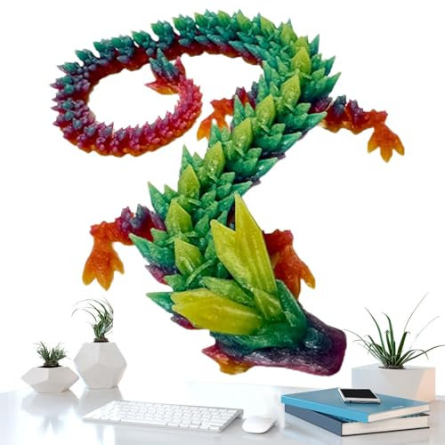 -Gedruckter Drache – beweglicher Drache | beweglicher Kristalldrache | Kristalldrache -Druck | 30 cm große Weihnachtsmobilität Halloween-Dekoration Ornament für Zuhause Desktop Decor