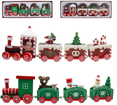 INNAL 2 Unidades de Tren de Navidad, decoración de Tren de Navidad, decoración de Madera, pequeño Tren, decoración de Mesa, decoración de Navidad, Regalos
