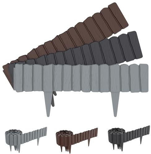 SUBTLETY 57x23cm Garten Weidenzaun Holzoptik Rasenkante Beetumrandung Flexibler Rollborder aus Kunststoff Staketenzaun für Garten Palisaden, Mähkante, Beetumrandungen (8 Stück, Braun)