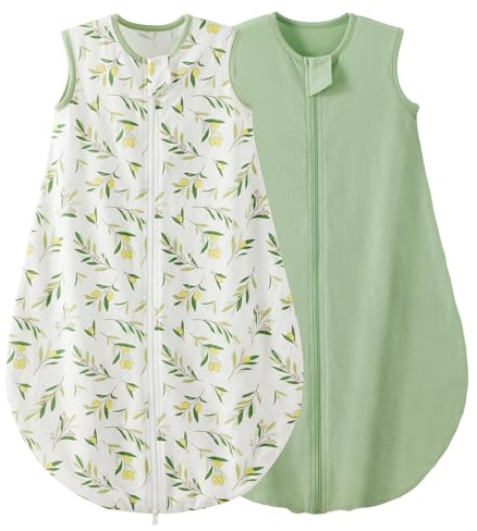 LULUMONKEY Baby Summer Sleeping Bag 2 Pack, 0.5 TOG Cotton Newborn Sleep Sack Wearable Blanket for 18-36 Months Toddler Baby