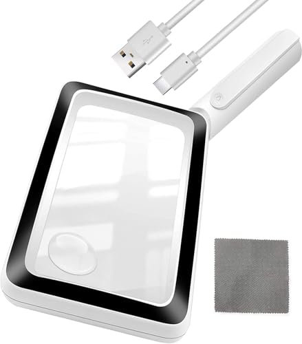 Lupe mit Licht,Wiederaufladbares 4X Vergrößerungsglas zum Lesen - Handliches Seitenvergrößerungsglas für Sehbehinderte Senioren - Leichtgewichtige LED-Lupe zum Zeitungen,Lesen,Kleingedrucktem