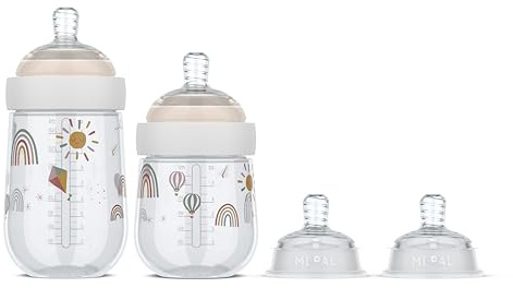Mepal - Starterset Baby Bottles Mio - 3-piece - Anti-Colic Baby Bottles - Spiral Design Prevents Blocked Teat - Medical Grade Silicone - 165 + 240 ml - Sunshine & Rainbow
