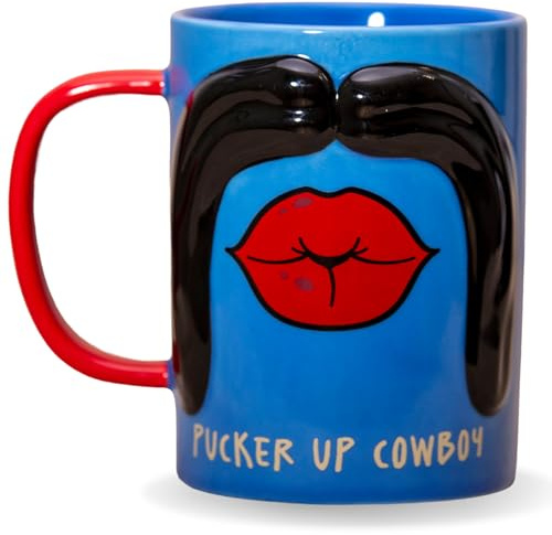 Boxer Gifts Pucker Up Cowboy Gift Moustache Mug - Joke Presents for Men - Funny Mugs for Him - Fun Secret Santa