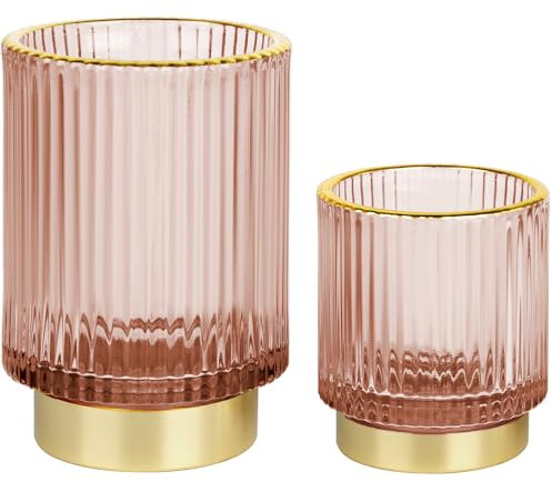 FullMeet Makeup Brush Holder 2 Pack, Glass Cosmetic Makeup Brush Organizer, Storage Organizer for Paint Brush, Pen, Pencil, Eyeliner, Bathroom Counter, Dresser, Bedroom Storage Cup-Pink S+L