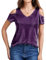 DRESSTELLS Camiseta Dama Elegante Moderna Sin Hombros Tops Lila Blusa Manga Corta Escote V Prenda Superior Top Verano Casual Camisetas Blusa Morado 2XL