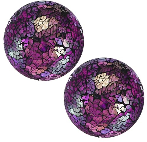 M METERXITY 2-Pack Decorative Ball for Bowls, 4 Inch Mosaic Glass Balls Decorative Glass Orbs for Home Decor/Dining Tables/Wedding Party/Coffee Table/Centerpiece Decor [Purple]