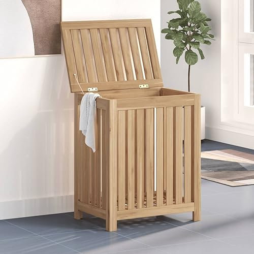 Myheimly Wäschebehälter 50x35x60 cm Massivholz Teak Wäschebox Wäschetonne Wäschesack Wäschetruhe Wäschebehälter