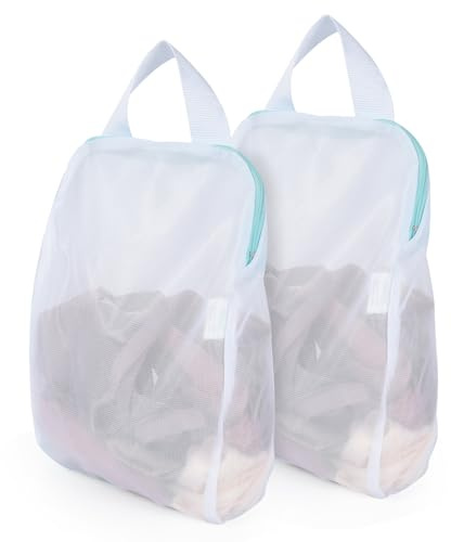 OTraki 2 Stück Wäschenetz mit Griffen, 10 x 12 in Wäschesäcke mit Große Öffnung, Wäschenetz für Waschmaschine Aufhängen Wäschesack klein für BH, Dessous, Unterwäsche, Socken