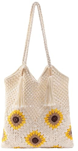 CorkAllin Boho Sommer Häkeltasche Strandtasche Damen für Beach Einkaufen | Handgewebte Gehäkelt Tasche aus luftigem Netzstoff. Leicht & geräumig, ideal für Einkaufen Urlaub Reisen & Alltag. Faltbar