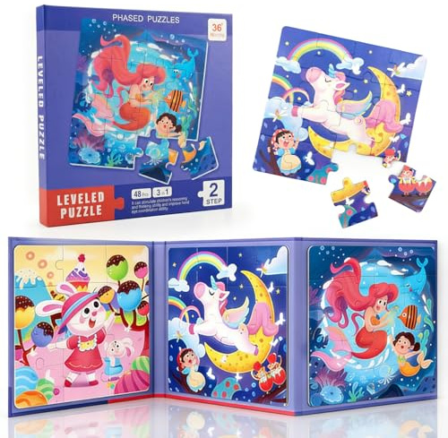 3 4 5 Year Old Girl Gifts: Unicorn Mermaid Magnetic Puzzles Toys for Girls Age 3-5 Travel Games for Kids Toddlers Birthday Presents Aeroplane Car Activities Educational Learning Jigsaw Puzzles Toy