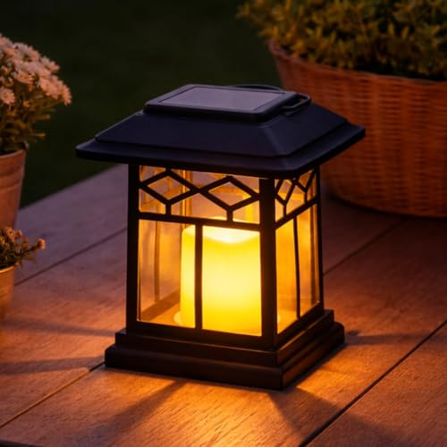 Festive Lights 2-in-1 LED Solarleuchte Garten mit Flammeneffekt Laterne Flackernde Flamme Solar Gartenleuchten für Außen Solar Wegeleuchten Wegbeleuchtung (2-in-1 Laterne 16,5cm)