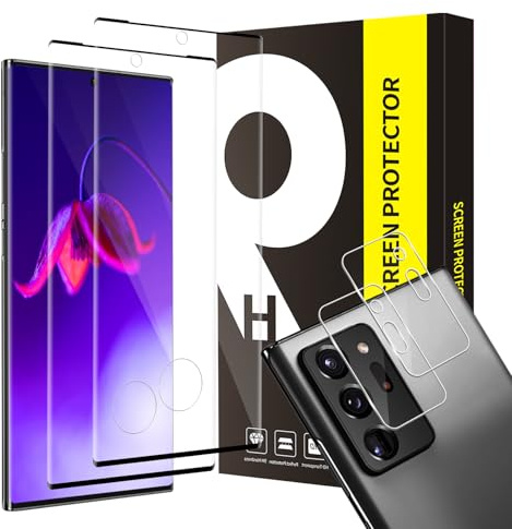 Cable Leader Verre trempé pour Samsung Galaxy Note 20 Ultra 5G Vitre Protection, Dureté 9H Anti Rayures, 3D Full Sensibilité Bubble Free, 2+2 HD Claire Note 20 Ultra Protection écran+Film D'objectif