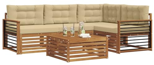vidaXL Outdoor-Sofagarnitur mit Kissen 5 pcs Natur und Beige, Outdoor-Sofa, Gartensofa, langlebige Möbel, modernes Terrassen-Set, gemütliche Lounge-Ecke
